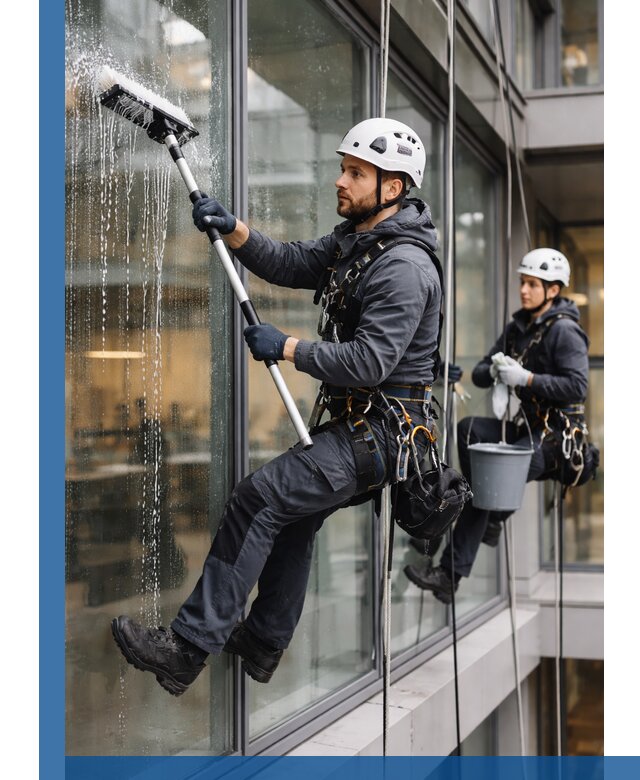 Профессиональная мойка витражей промышленными альпинистами в Великом Устюге