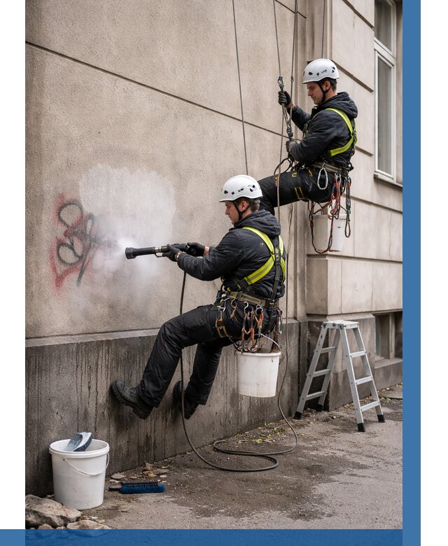 Удаление граффити с фасада в Великом Устюге от 4581 р. | ВЫСОТНИК-Влс