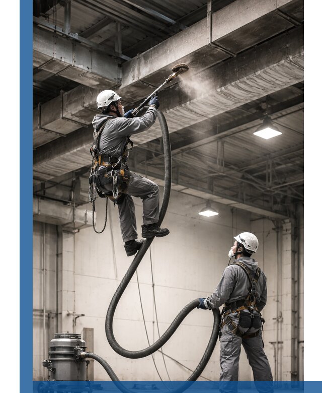 Обеспыливание потолочных конструкций в Великом Устюге промышленным альпинизмом