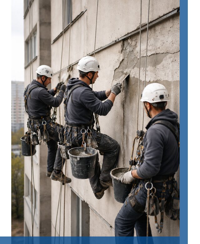 Ремонт бетонных элементов фасада в Великом Устюге от 2545 р. | ВЫСОТНИК-Влс