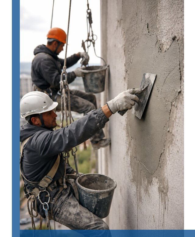 Штукатурка фасада на высоте в Великом Устюге профессиональные работы