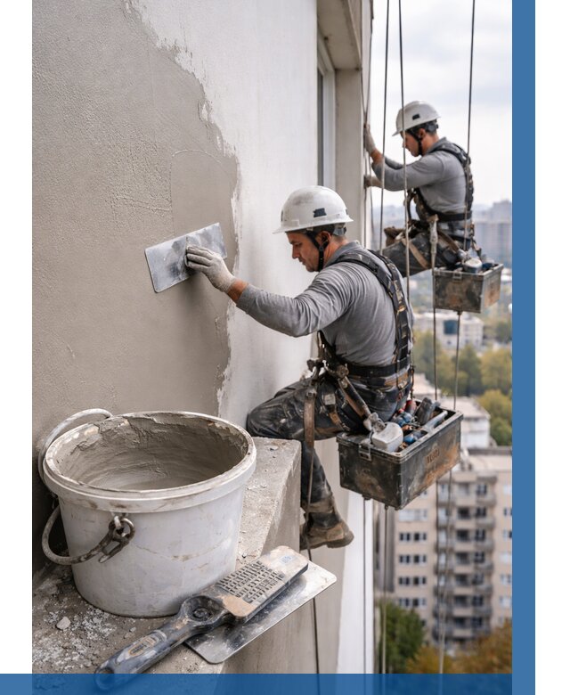 Шпаклевка фасада на высоте в Великом Устюге от 713 р. | ВЫСОТНИК-Влс