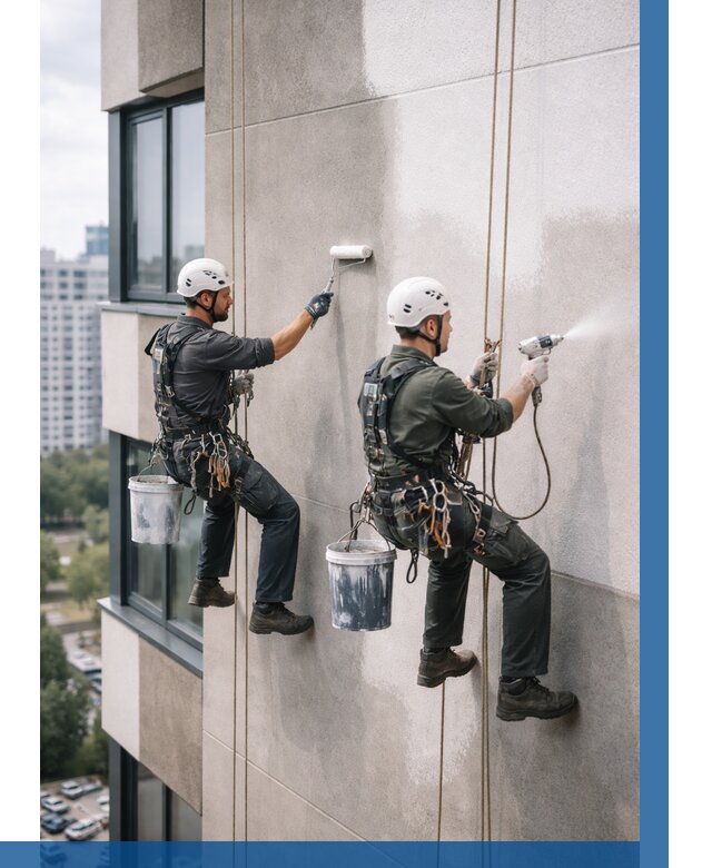 Покраска фасада альпинистами в Великом Устюге от 305 р. | ВЫСОТНИК-Влс