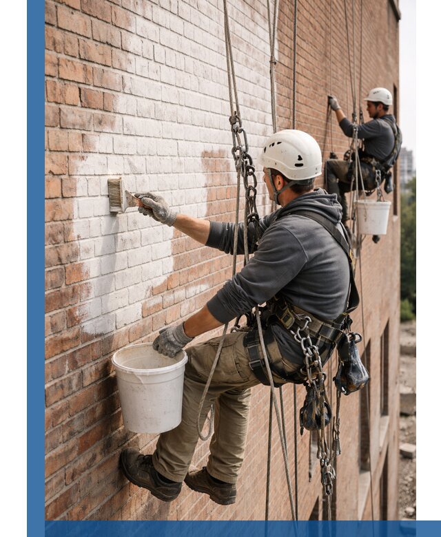 Покраска кирпичного фасада с доступным альпинистским сервисом в Великом Устюге