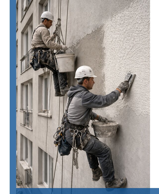 Нанесение декоративной штукатурки короед на фасад в Великом Устюге