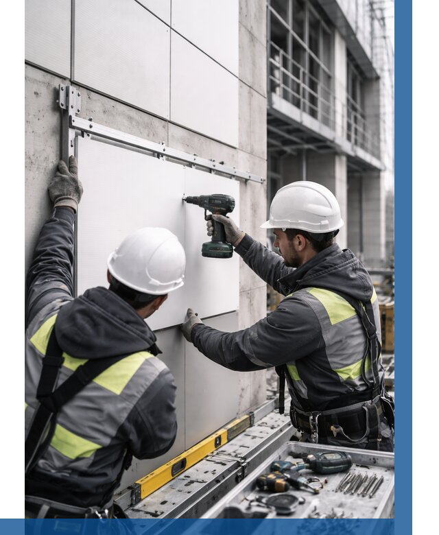 Монтаж композитных панелей фасада в Великом Устюге от 2545 р. | ВЫСОТНИК-Влс