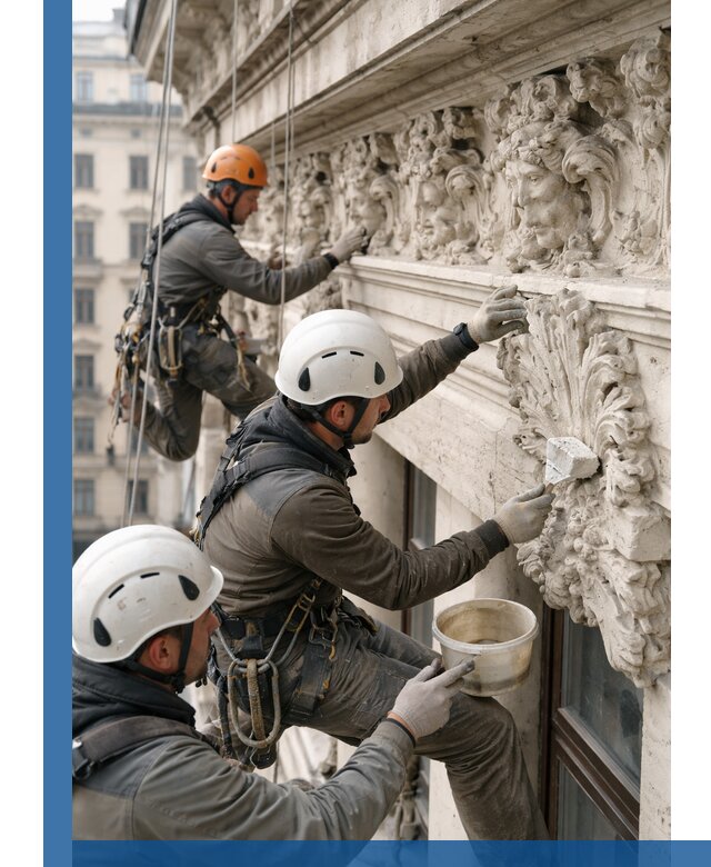 Реставрация фасадной лепнины с высотными работами в Великом Устюге