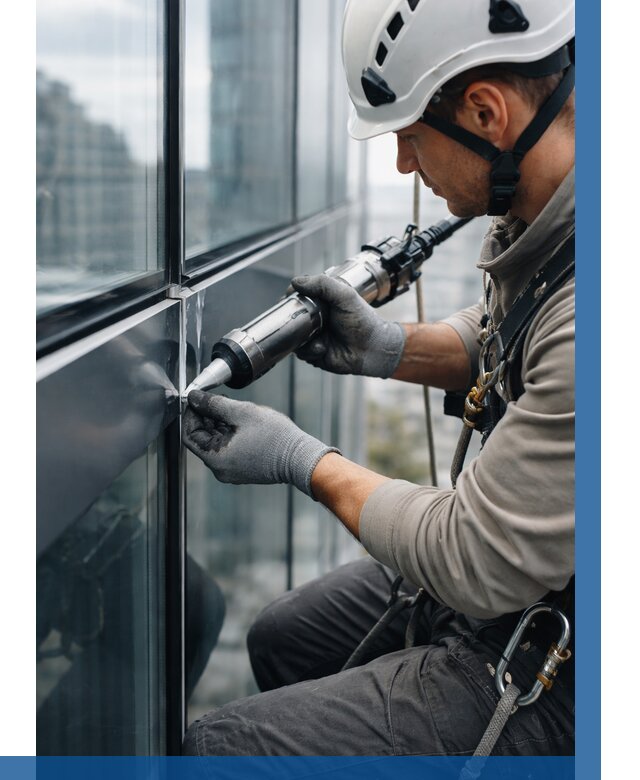 Герметизация стыков витража в Великом Устюге от 1221 р. | ВЫСОТНИК-Влс