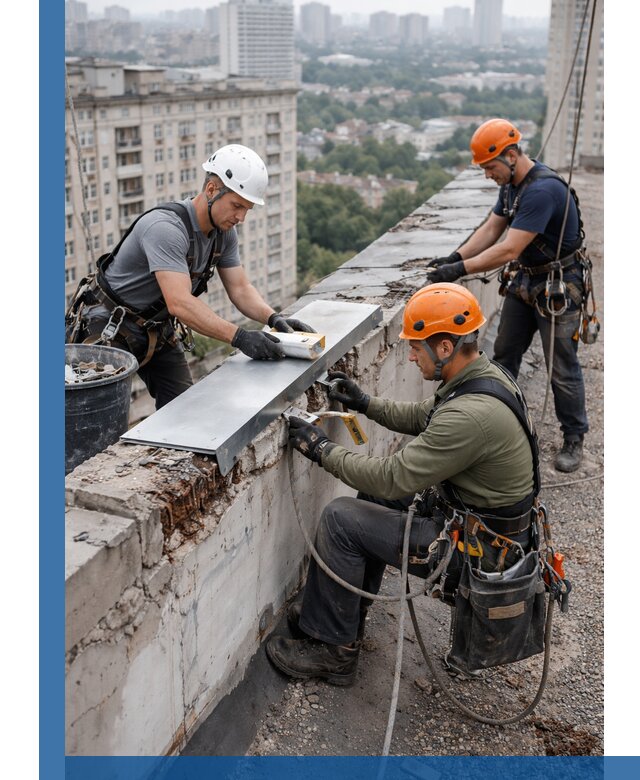 Ремонт парапета на кровле в Великом Устюге, высотные работы с гарантией