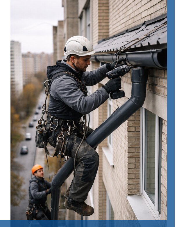 Монтаж водосточной системы на здании в Великом Устюге от 5090 р. | ВЫСОТНИК-Влс