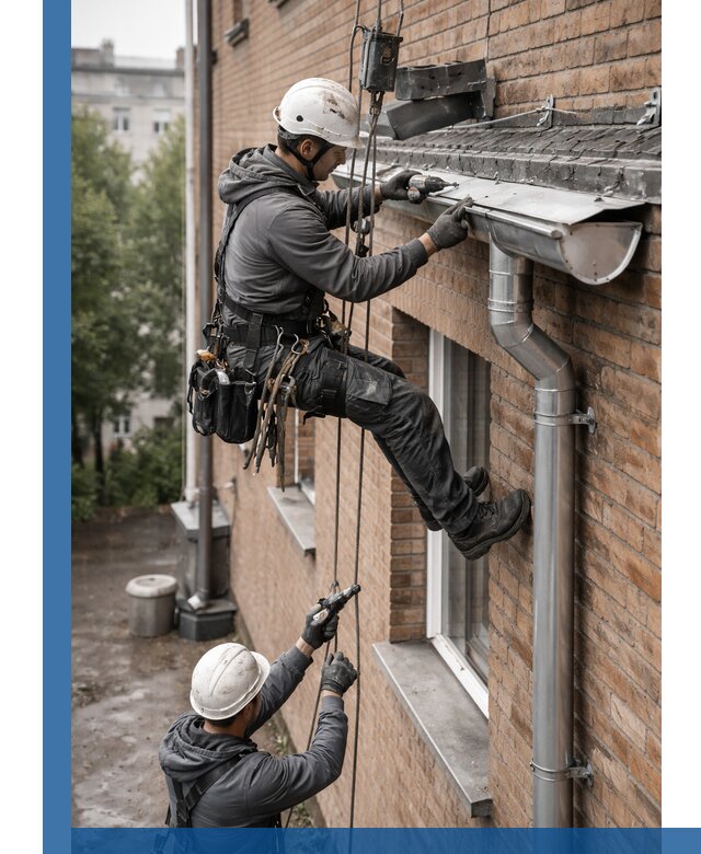 Монтаж водосточной системы на здании в Великом Устюге под ключ