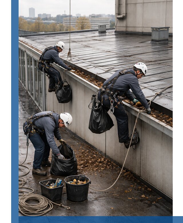 Очистка кровли по периметру в Великом Устюге силами промышленных альпинистов