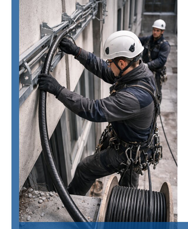 Протяжка кабеля питания на высоте в Великом Устюге с гарантией безопасности и качества