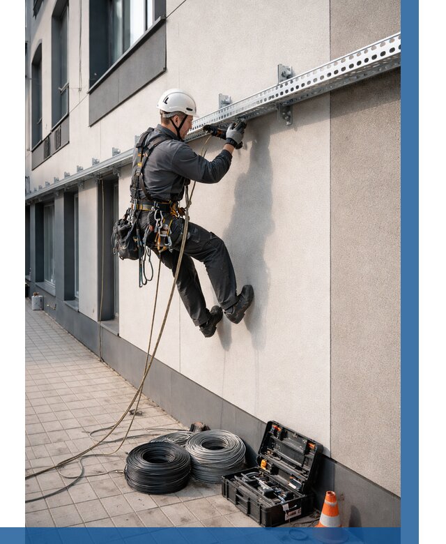 Монтаж кабельных лотков на фасаде в Великом Устюге от 1221 р. | ВЫСОТНИК-Влс