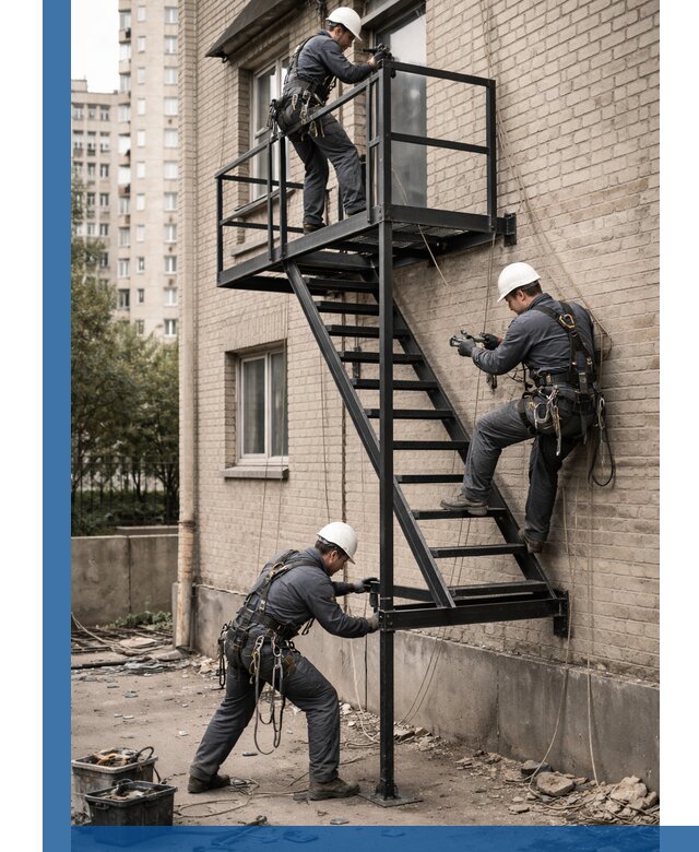 Монтаж пожарной лестницы в Великом Устюге, установка и крепление