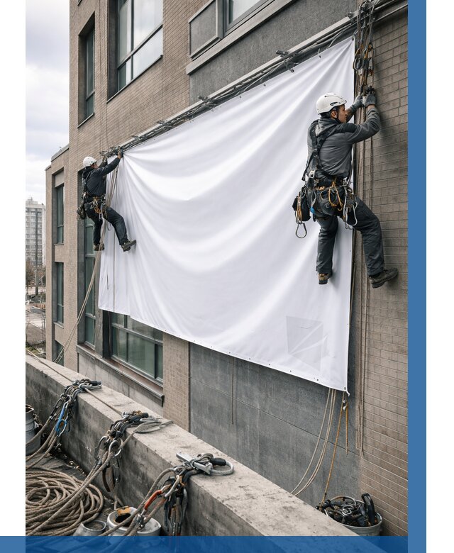 Монтаж баннеров на фасаде в Великом Устюге от 662 р. заказать ВЫСОТНИК-Влс