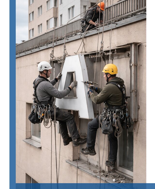 Ремонт и восстановление наружных вывесок на высоте в Великом Устюге