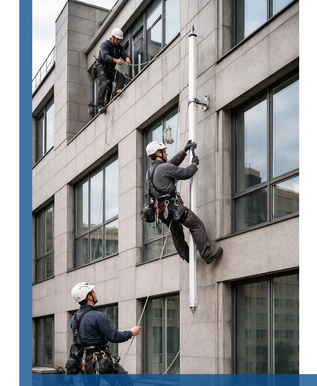 Монтаж флагштока на фасаде здания с креплением и герметикой в Великом Устюге