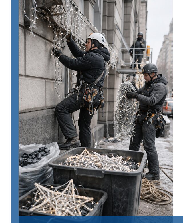 Демонтаж новогоднего оформления и гирлянд в Великом Устюге