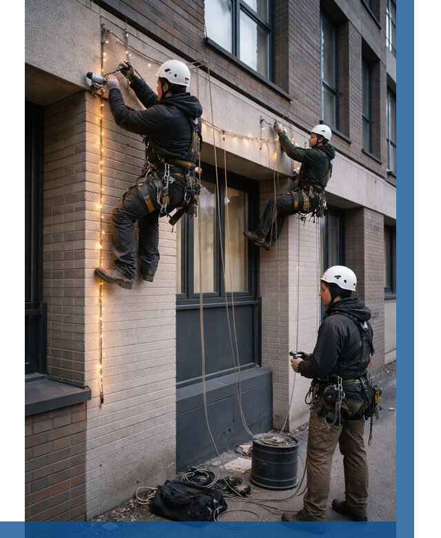 Монтаж гирлянд на фасаде в Великом Устюге от 3563 р. | ВЫСОТНИК-Влс