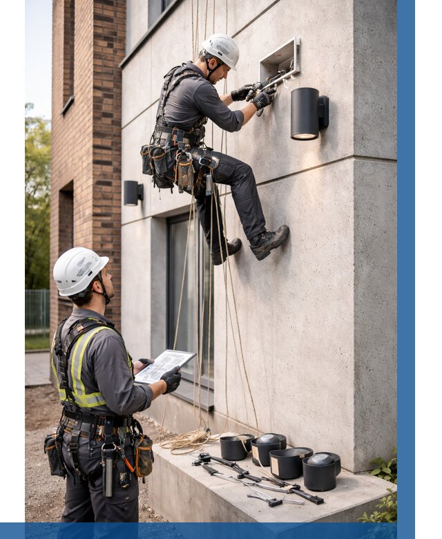 Монтаж фасадного освещения в Великом Устюге от 2545 р. | ВЫСОТНИК-Влс