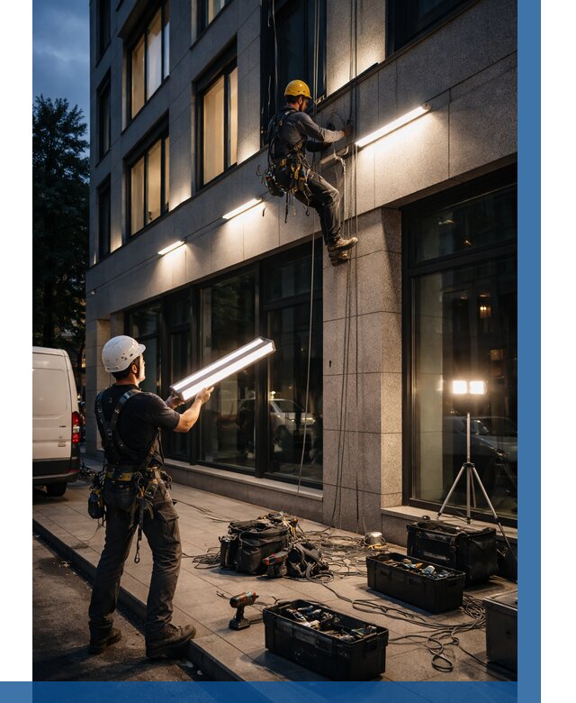 Монтаж архитектурной подсветки здания в Великом Устюге от 2545 р.|ВЫСОТНИК-Влс