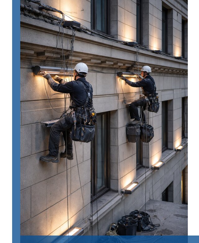 Монтаж архитектурной подсветки фасадов зданий в Великом Устюге