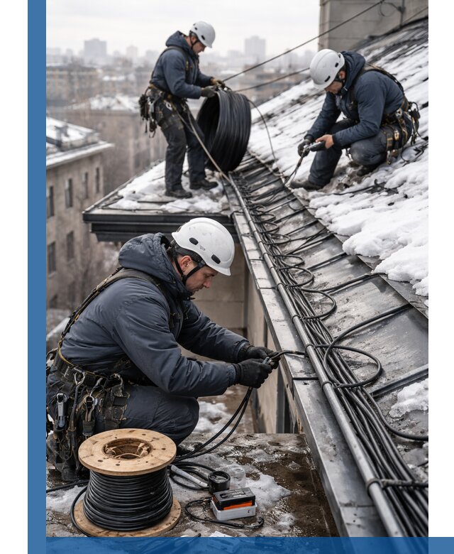 Монтаж греющего кабеля на кровле в Великом Устюге под ключ