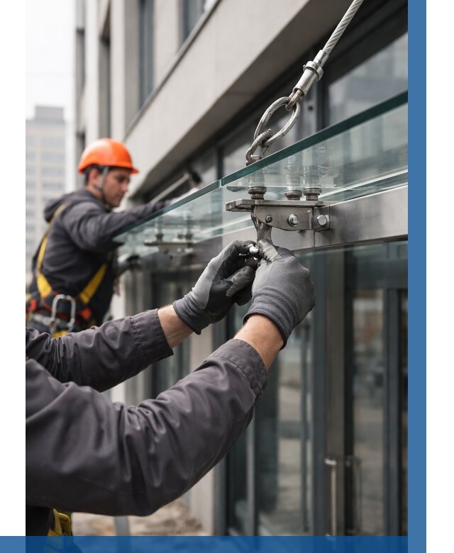 Монтаж стеклянных козырьков в Великом Устюге от 8652 р. | ВЫСОТНИК-Влс