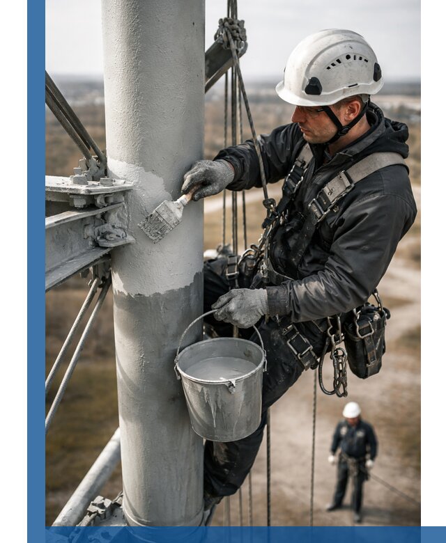 Покраска мачт связи в Великом Устюге промышленными альпинистами