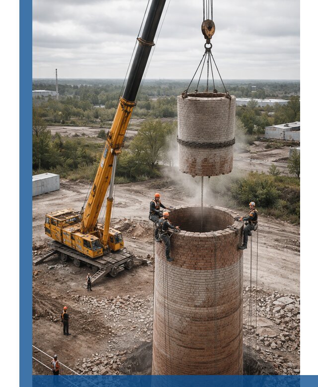 Демонтаж дымовой трубы в Великом Устюге с гарантиями безопасности