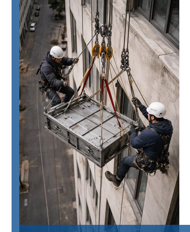 Спуск и подъем грузов по фасаду в Великом Устюге для зданий